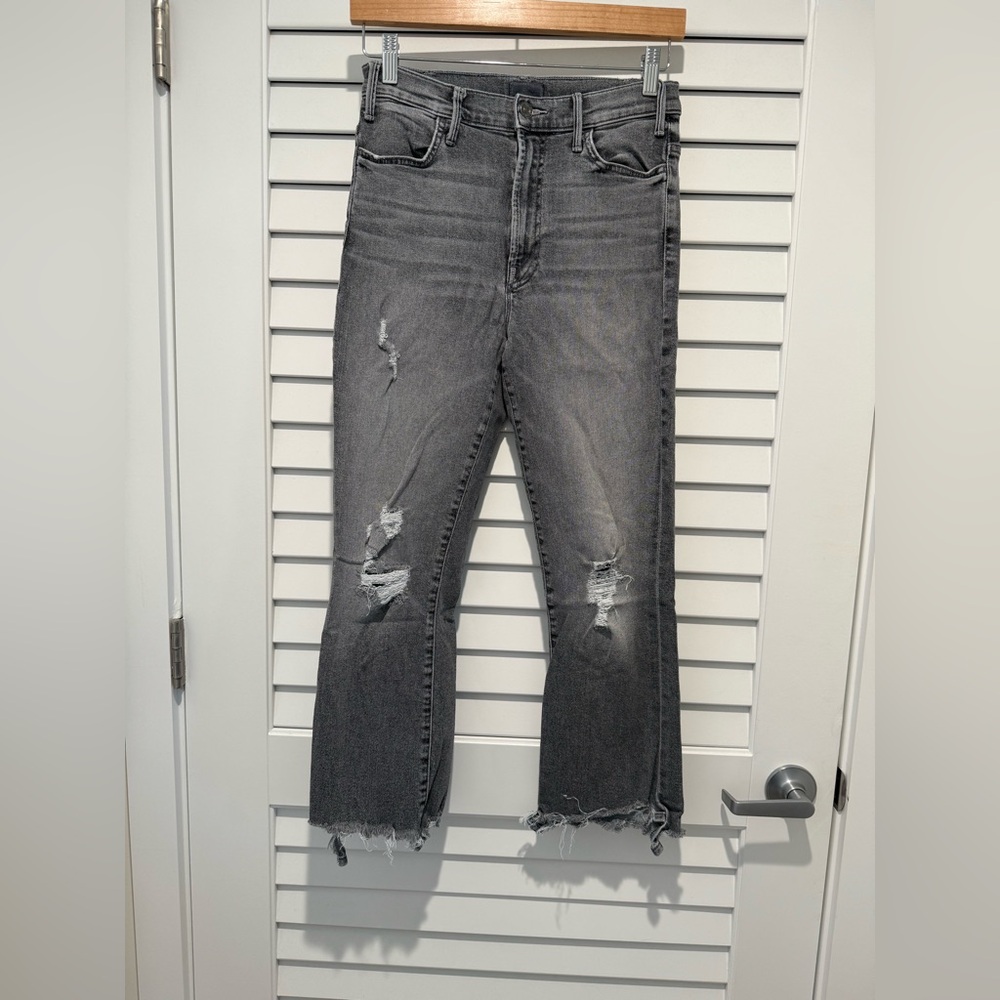 MOTHER Denim The Hustler Crop Step Chewed Gray Ankle Jeans Distressed